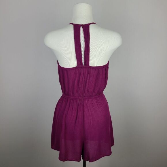 Burgundy Geometric Aztec Print Embroidered Keyhole Back Romper Small - Picture 8 of 16